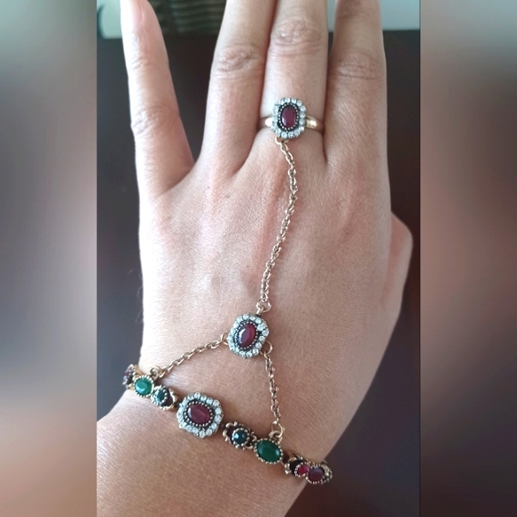 Turkish  Ruby Chain Bracelet & adjustable ring - Picture 1 of 8
